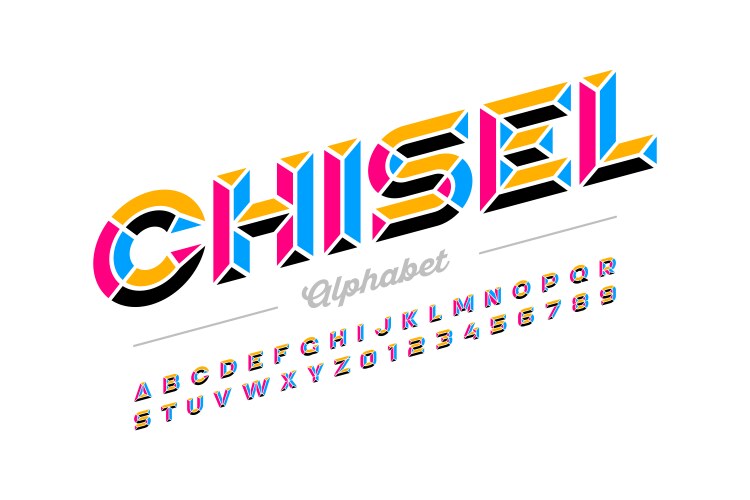 Retro style chisel font colorful alphabet letters vector image