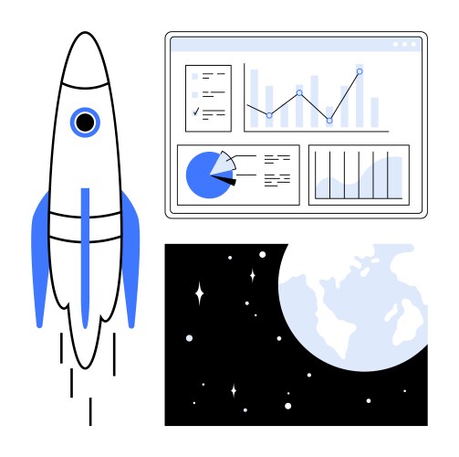 Rocket launch data analytics dashboard and outer vector image