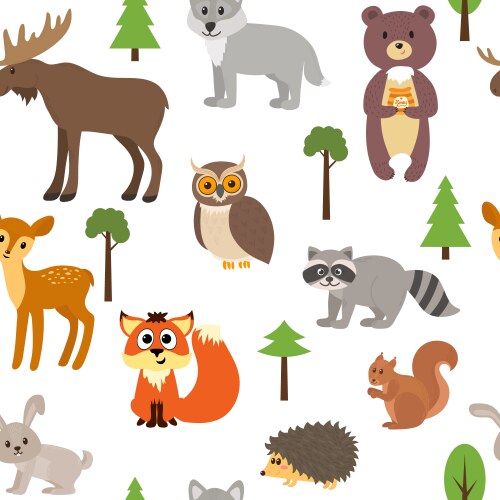 Seamless woodland pattern with cute animal faces Vector Image