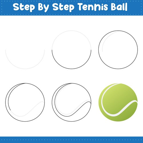 Step-by-Step Tennis Ball Drawing Tutorial Vector Image