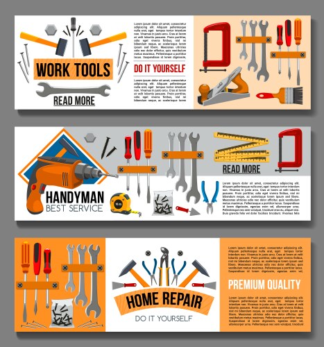 Flat banenrs of home repair work tools vector image