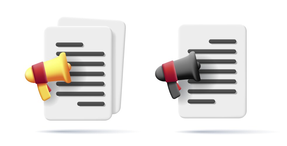 3d icon of file text document with loudspeaker vector