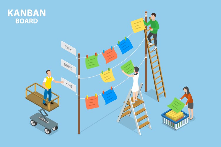 Kanban system concept 3d isometric web scene Vector Image