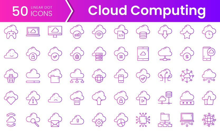 Set of cloud computing network icons gradient vector image