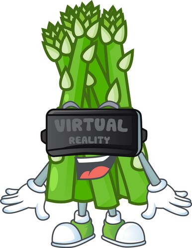 Cool asparagus character with virtual reality Vector Image