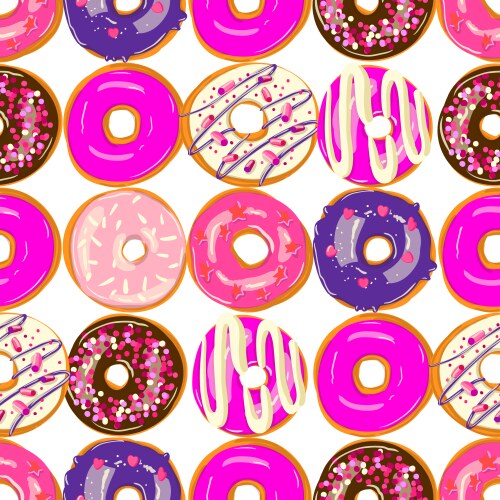 Seamless donut pattern on white background Vector Image