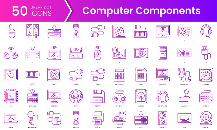 set of computer components icons gradient style vector