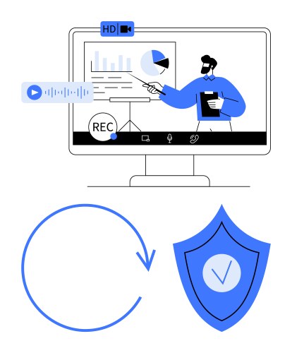 Virtual presentation with data charts and security vector image