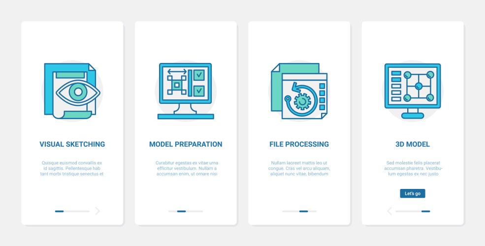 3d model file processing design ux ui onboarding vector image