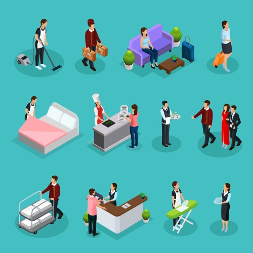 Hotel service isometric flowchart Royalty Free Vector Image