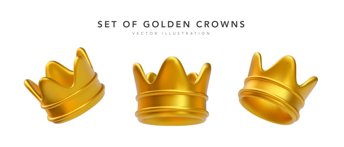 Set of 3d realistic golden crowns vector image