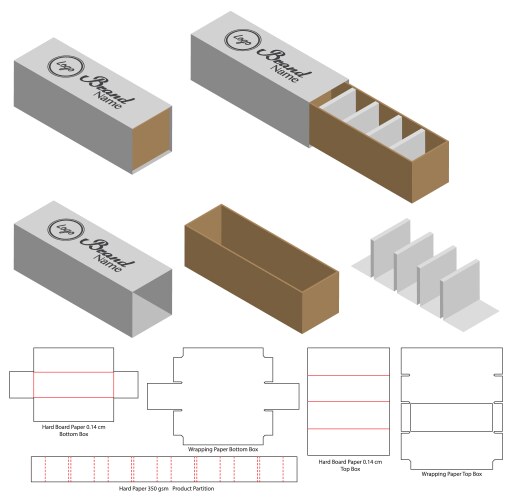 Box packaging die cut template design 3d mock-up vector image