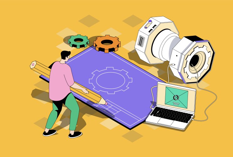 Kanban system concept 3d isometric web scene Vector Image