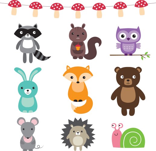 Forest Woodland Animals Set Vector Image