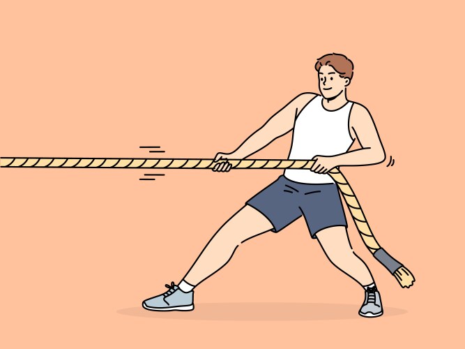 Strong man pulls rope while participating Vector Image