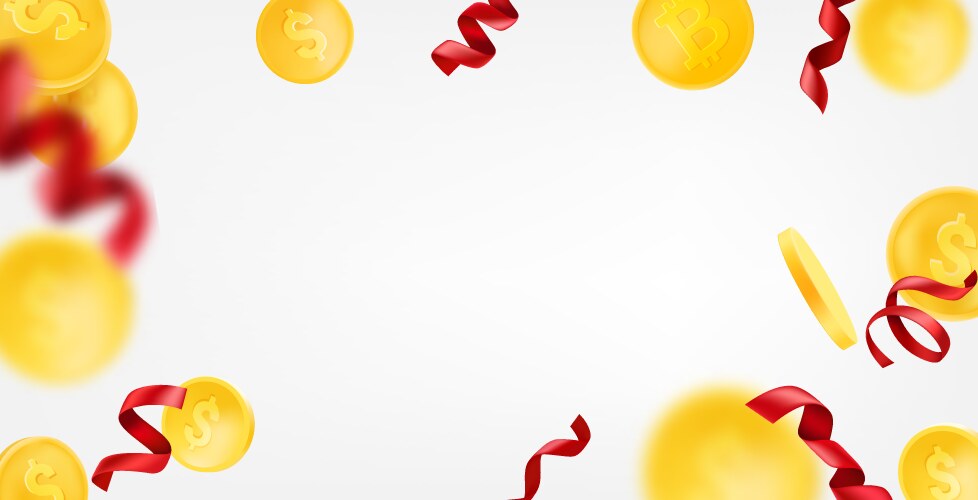 Golden coins and red ribbons falling down Vector Image