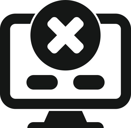 Computer showing error message with cross mark vector image