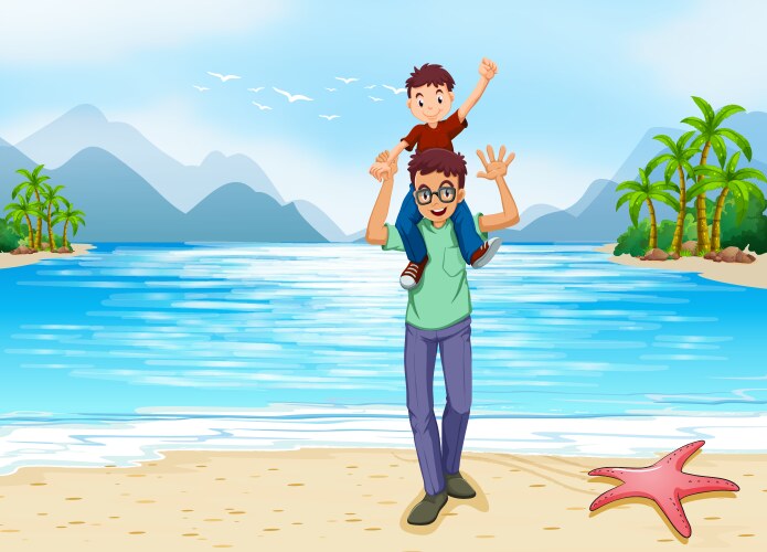 Active father and son running on stadium Vector Image