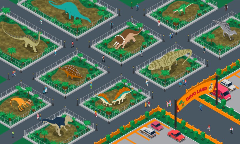 Dino Park Isometric Landscape vector image