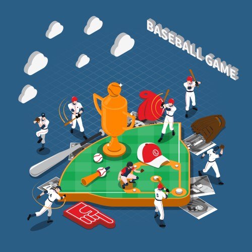 baseball game isometric composition vector