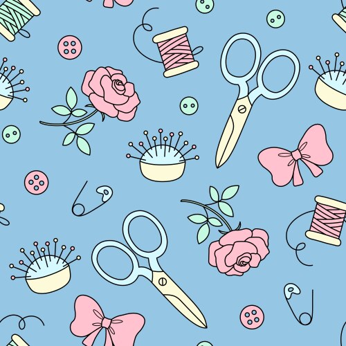 Hand made set of elements for sewing in doodle Vector Image