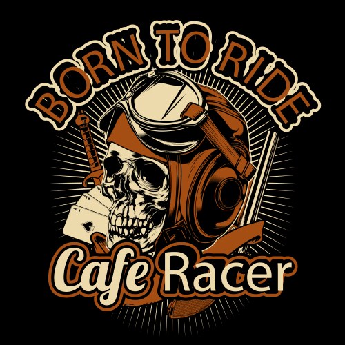 Skull wearing retro helmet hand drawing Vector Image