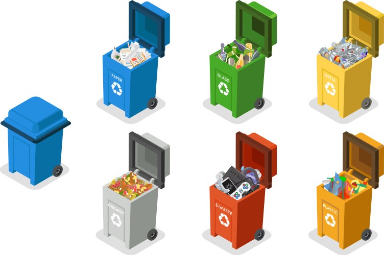 garbage cans trash separation recycling isolated vector image