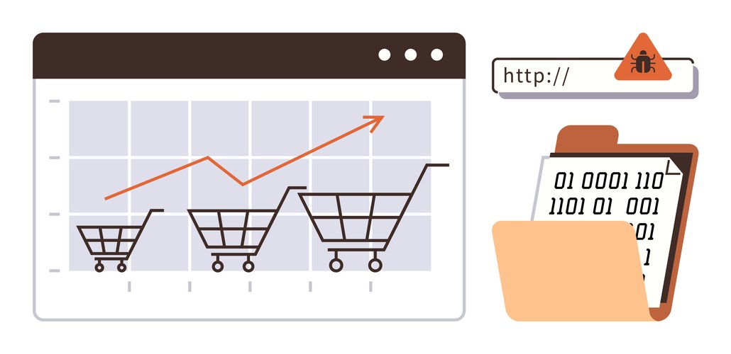 E-commerce growth and cybersecurity risks Vector Image