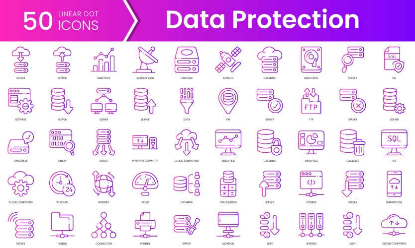 set of database and servers icons gradient style vector