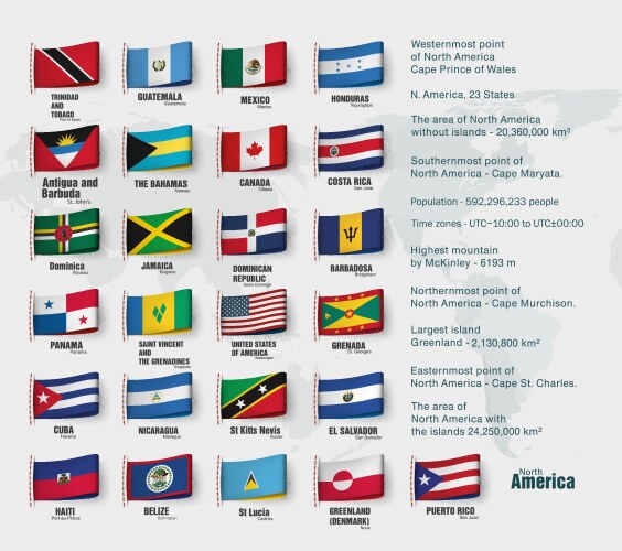 north american maps divided by countries vector