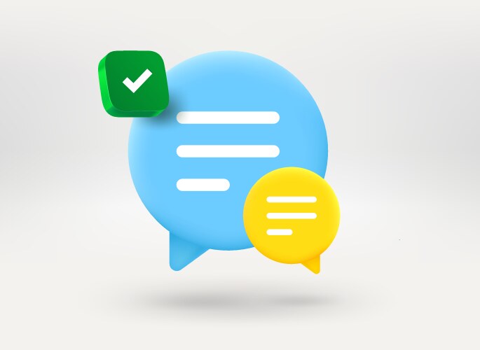 Chatting clouds with checkmark icon 3d vector image