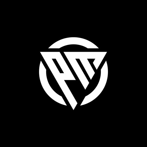 Pm logo with triangle shape and circle Royalty Free Vector