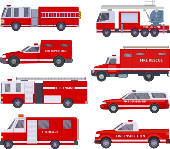 Fire engine collection with red emergency vector image