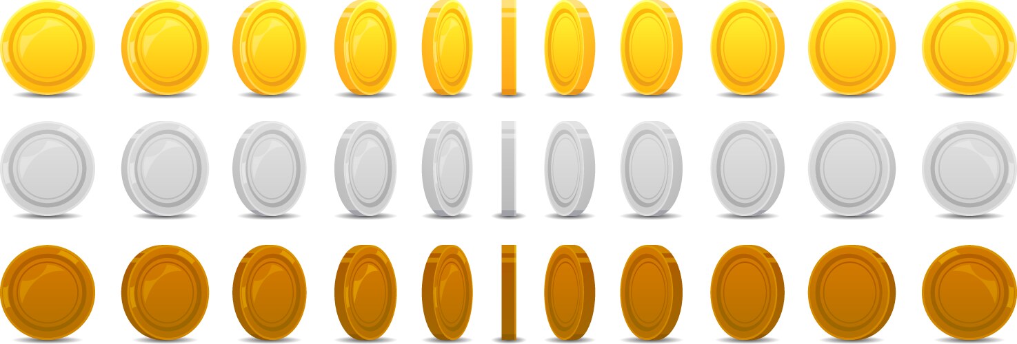 Golden coin animation game ui icon with rotating vector image