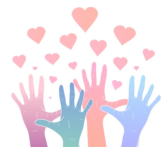Color Gradient Hands with Hearts Vector Image