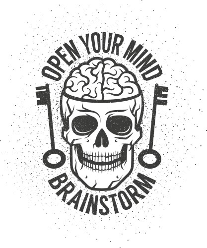 Retro emblem with a human brain in skull vector image