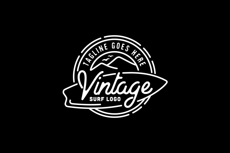 Vintage Surfboard & Mountain Logo Vector Image