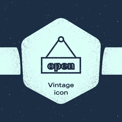 Grunge line hanging sign with text open door icon Vector Image