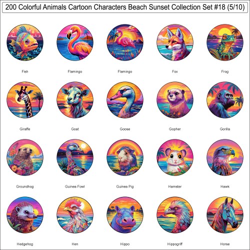 Cartoon Animals Beach Set Vector Image
