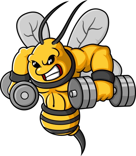 Cartoon strong bee exercise with dumbbells Vector Image