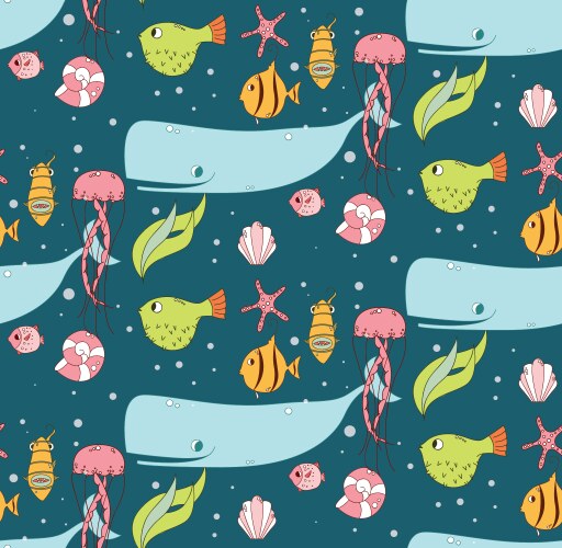 Seamless pattern with underwater ocean animals Vector Image