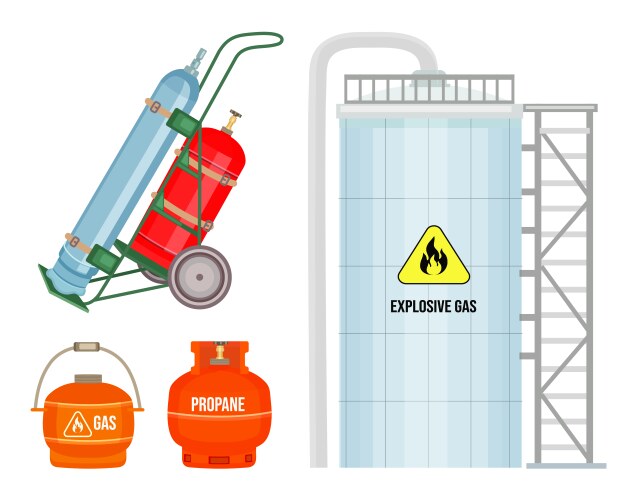 set gas cylinder tank propane bottle icon vector image