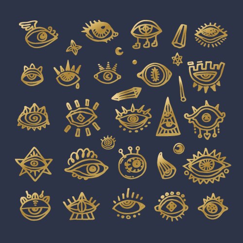 set of various hand drawn eyes freehand doodle vector image