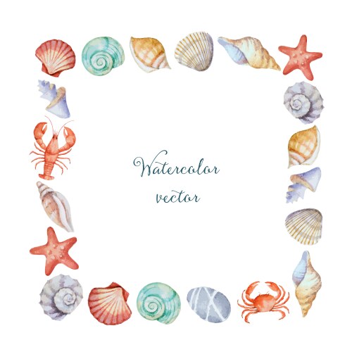 watercolor square frame of sea shells vector image