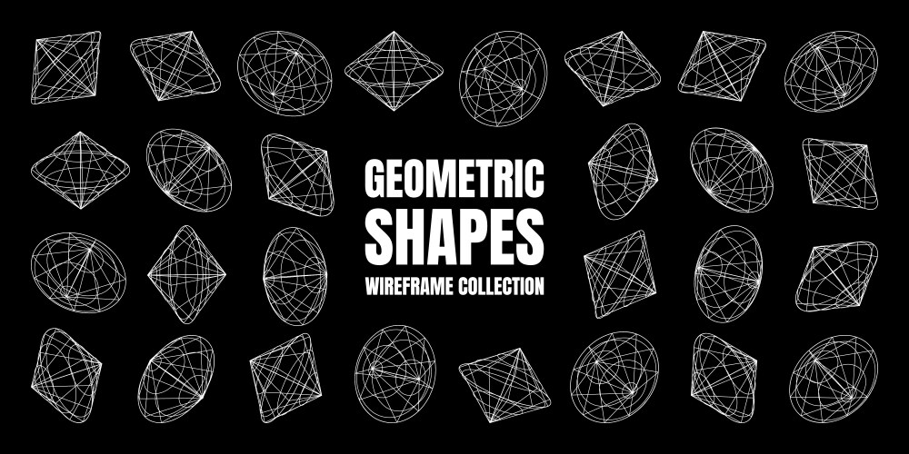 Wireframe lined shapes perspective mesh 3d grid vector image