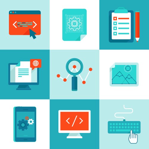 Web development and programming icons in flat vector image