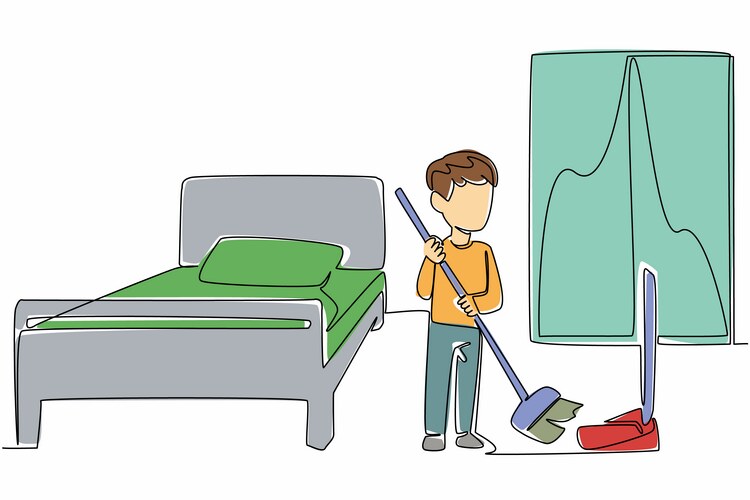 Boy Sweeping Floor - Line Art – Royalty-Free Vector | VectorStock