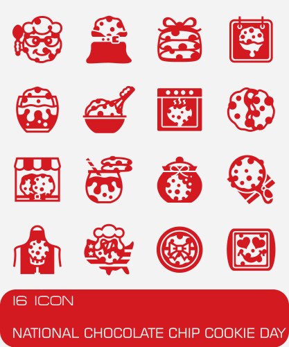 National chocolate chip cookie day icon set vector image