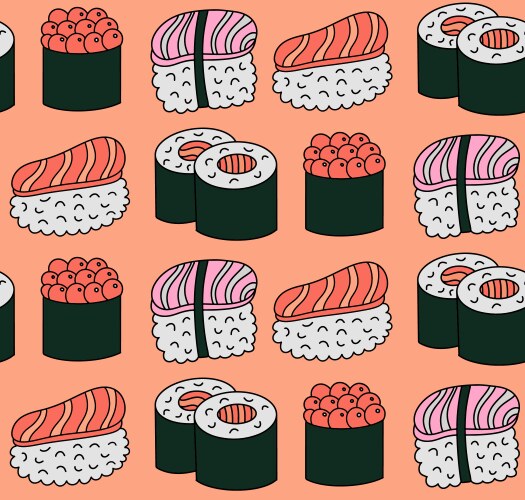 Seamless pattern background with bright cute sushi Vector Image