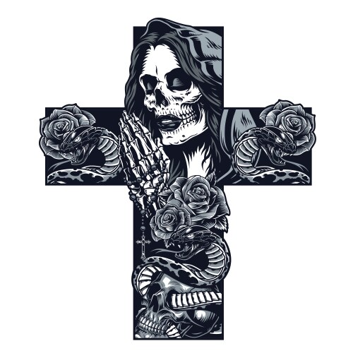 Chicano Skeleton Rosary Tattoo Vector Image